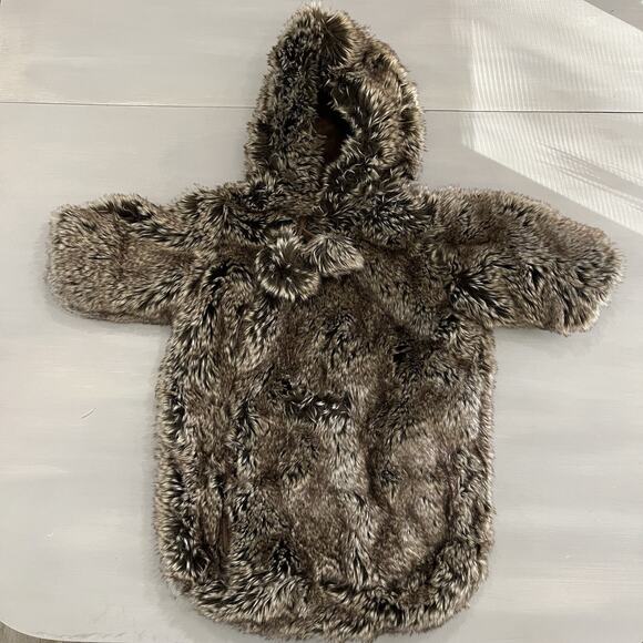 London & Cole Faux Fur Hooded Bunting Snug Sack Snowsuit Soft Cozy Unisex Brown - Picture 2 of 9